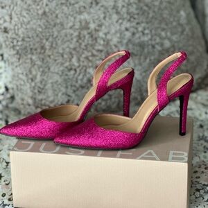 JustFab Women's Pink Glitter Pointed-Toe Slingback Heels